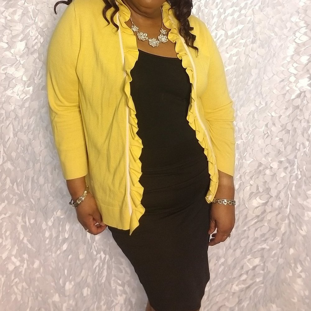 Jones Wear Yellow Ruffle Cardigan - Picture 3 of 8
